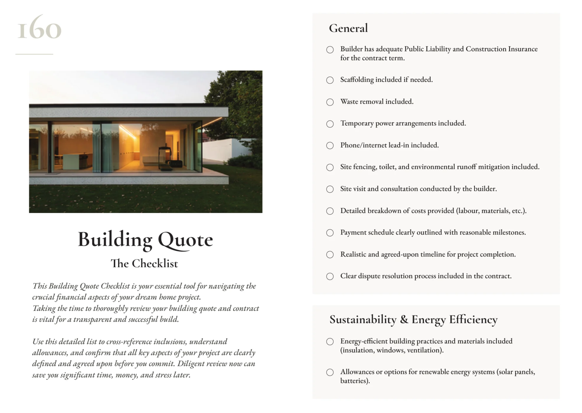 Building quote checklist